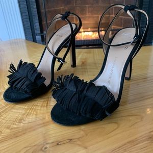 Banana Republic New Black Heeled Fringe Sandles
